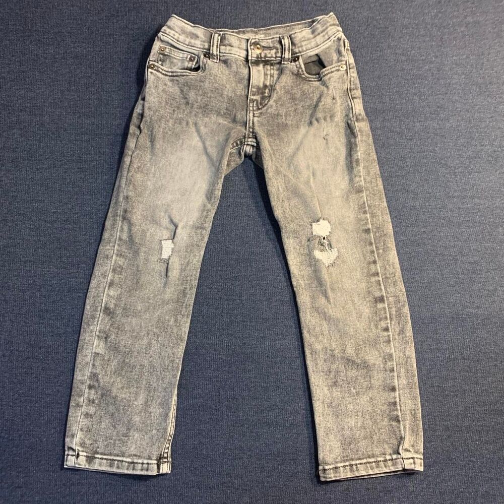 Wonder Nation BOYS Slim Fit Denim Jeans Size 6 Light Acid Wash Distressed Knee